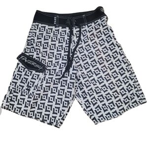 F54 Factor 54 black white geometric print board shorts swim trunks water sports